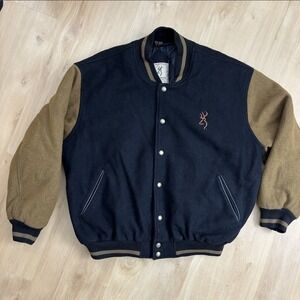 Vintage Browning Wool Leather Hunting Outdoor Jacket XL Varsity Coat